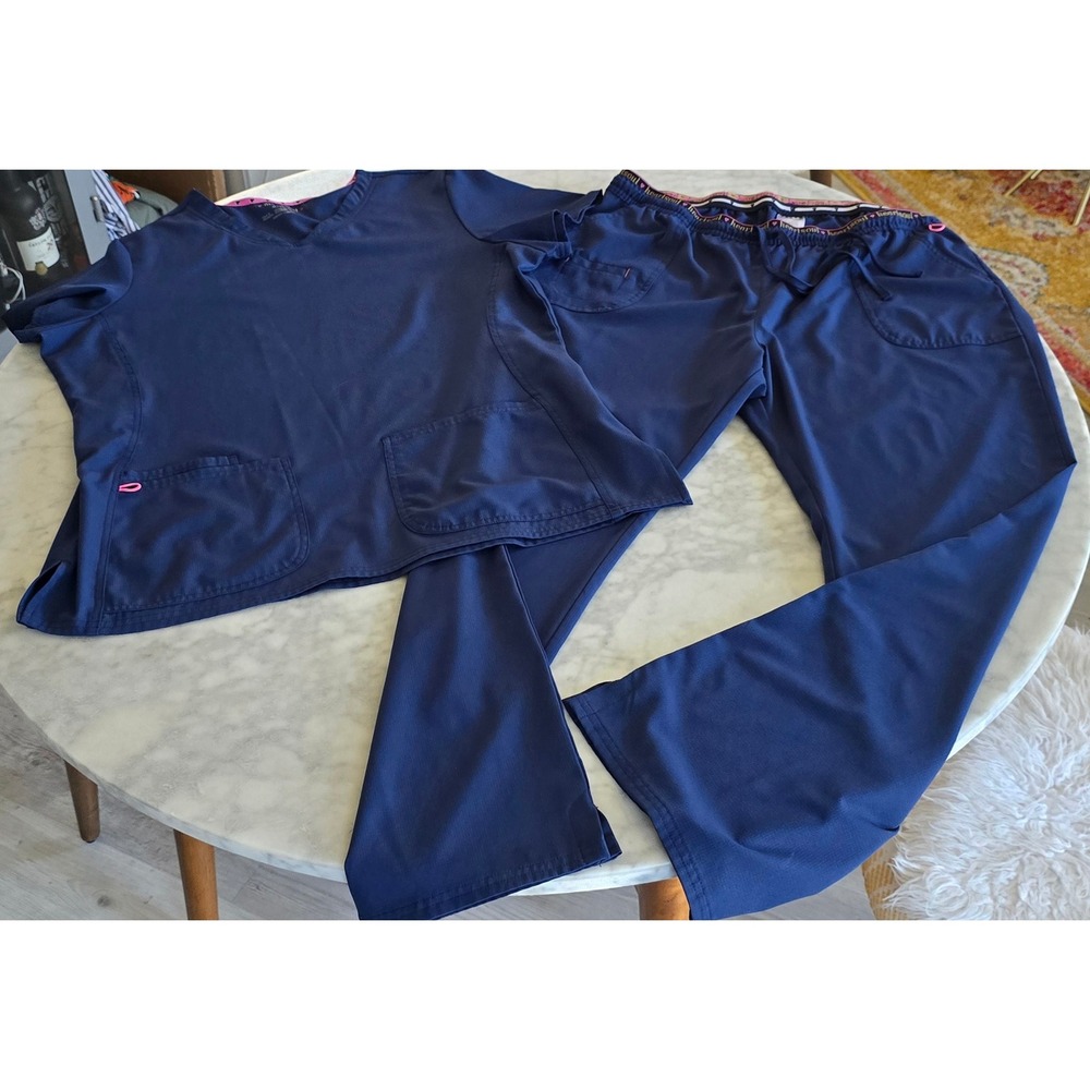 Heartsoul Navy Blue Scrub Set Womens XL V-Neck Top Drawstring Pants 20710 NAYH